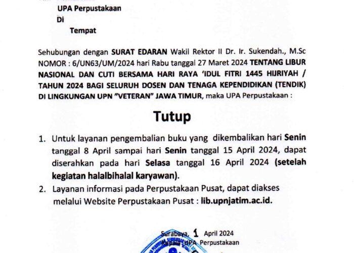 Pengumuman Pengembalian Buku Saat Libur Lebaran