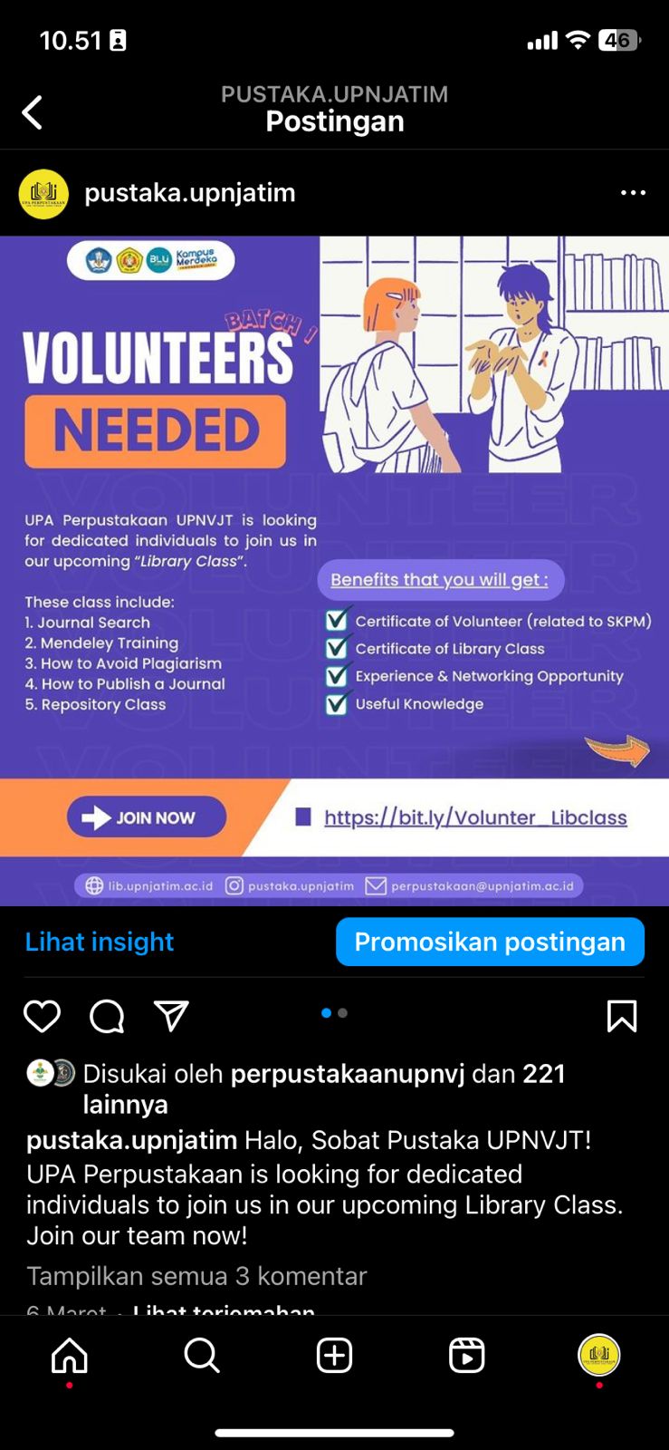 Mengajak Mahasiswa untuk Terlibat dengan Kegiatan Perpustakaan, UPA Perpustakaan Membuka Library Volunteer